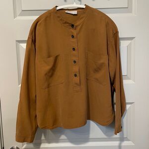 Everlane Washable Silk Henley in rust orange, size 8